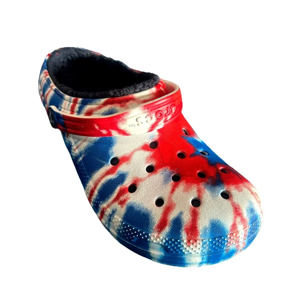 Crocs Classic  Junior 6 Clog Tie Dye Lined Red White Blue USA Unisex Patriotic